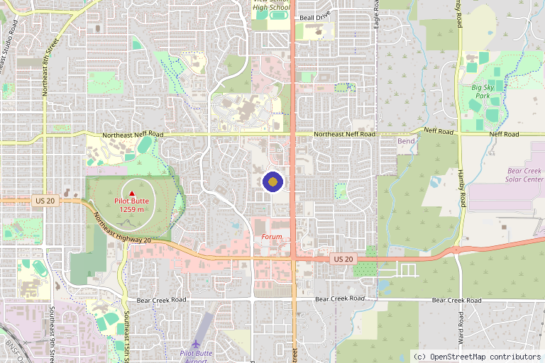 Map showing the location of Juniper Dermatology in Bend, OR