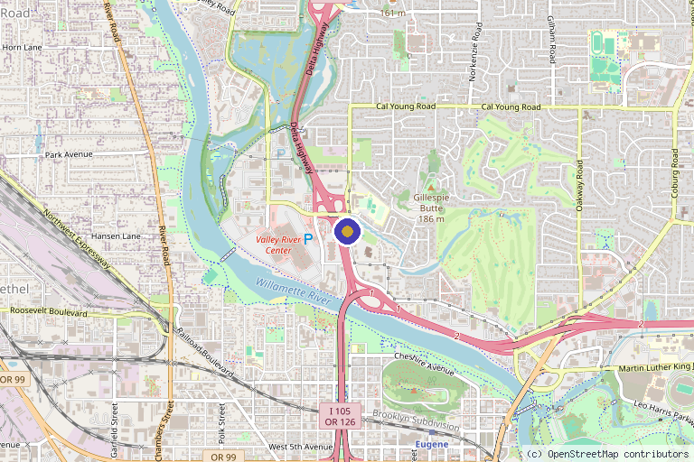 Map showing the location of Willow Health and Aesthetics in Eugene, OR