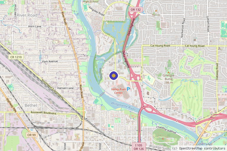 Map showing the location of WOS Performance Clinic in Eugene, OR