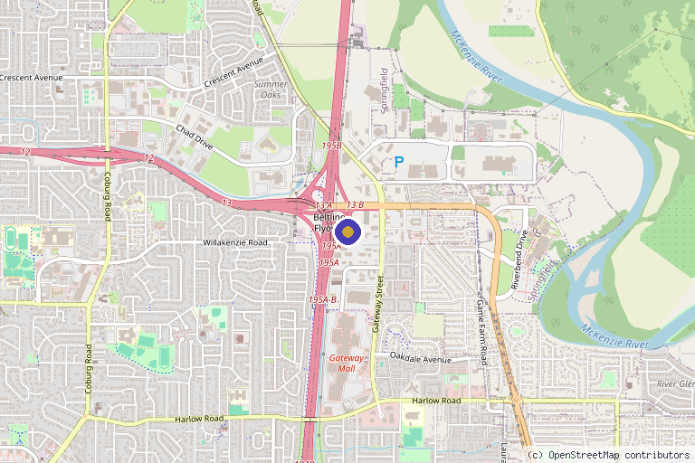 Map showing the location of OnePeak Medical - Springfield in Springfield, OR