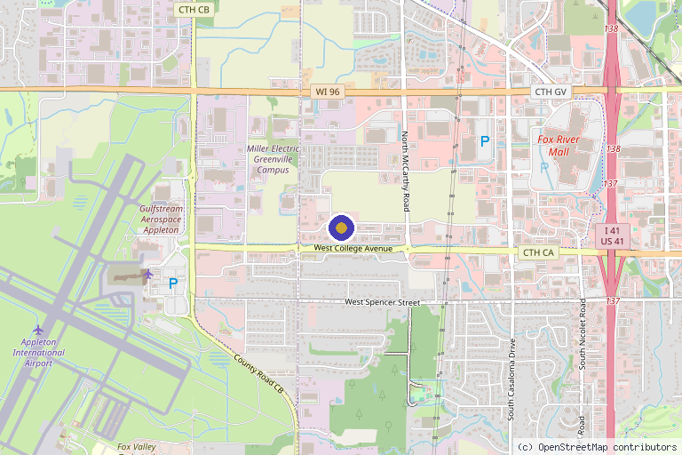 Map showing the location of Excelin Medical Spa in Appleton, WI
