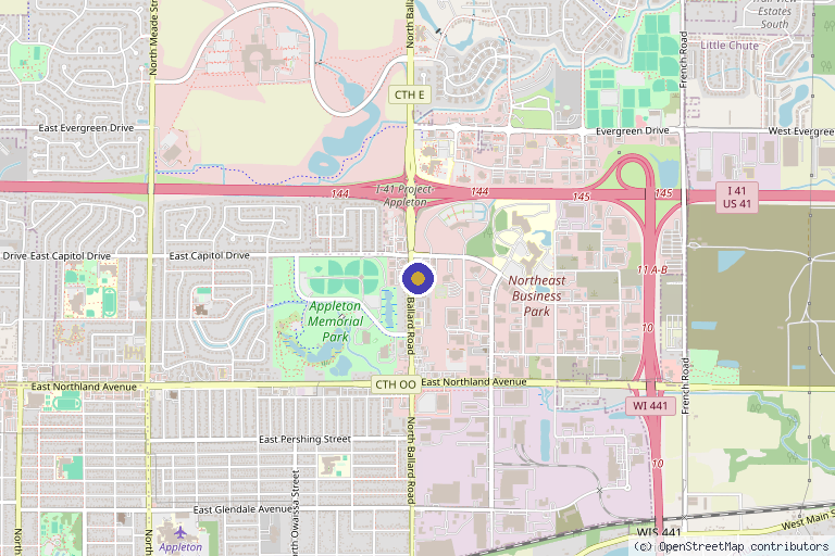 Map showing the location of Blue Wolf Transformations in Appleton, WI