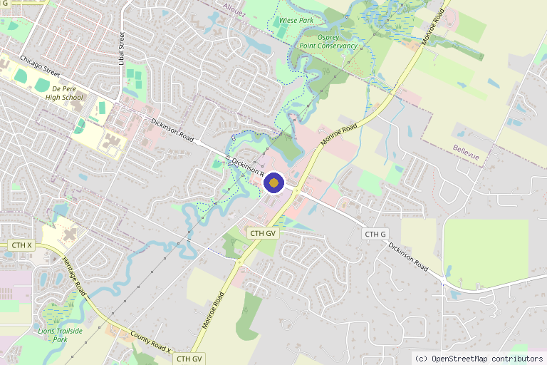Map showing the location of REN Rejuvenation Bar in De Pere, WI