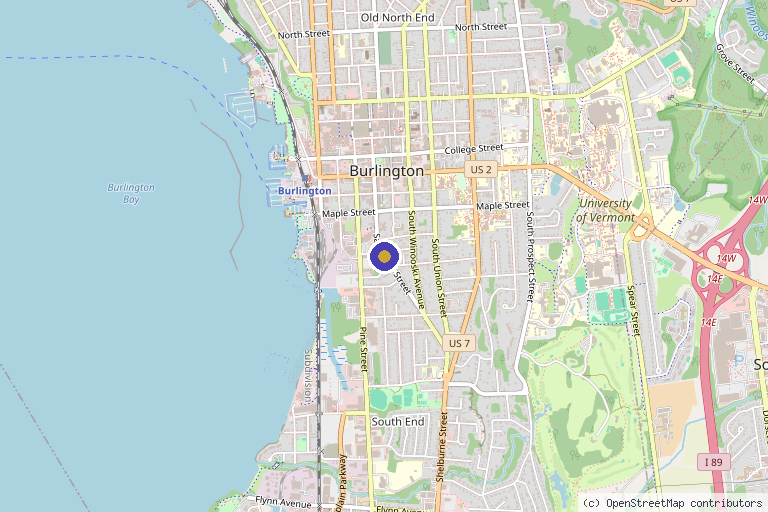 Map showing the location of The Bendavid Clinic in Burlington, VT