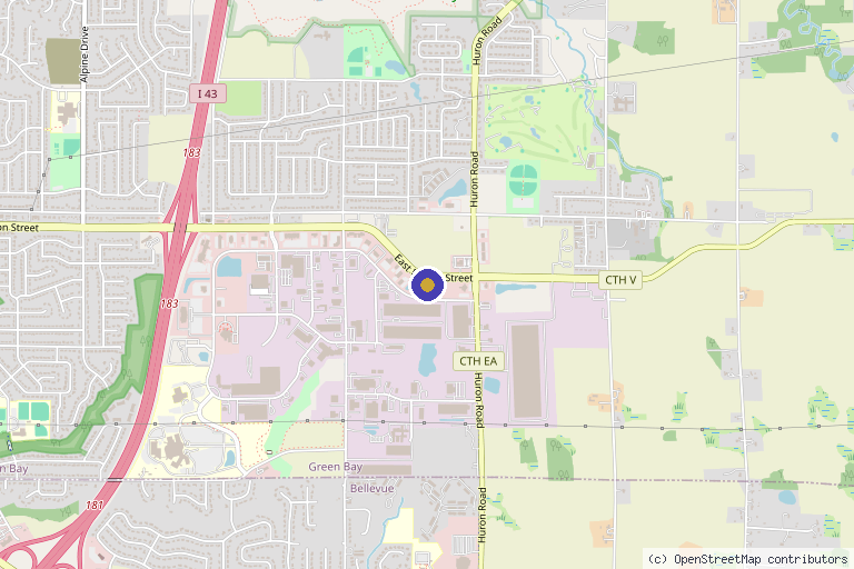 Map showing the location of Club Five Health Green Bay in Green Bay, WI