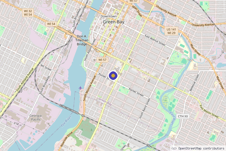 Map showing the location of HSHS St. Vincent Wound Care & Hyperbaric Medicine in Green Bay, WI