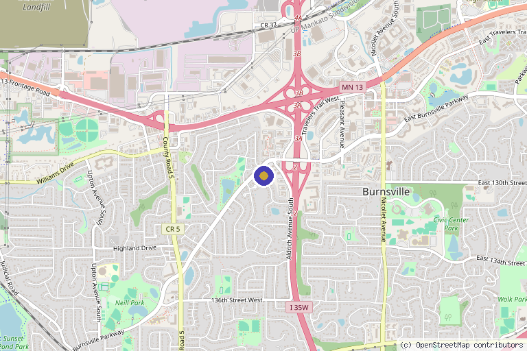 Map showing the location of Integrate Sports Chiropractic and Rehabilitation in Burnsville, MN