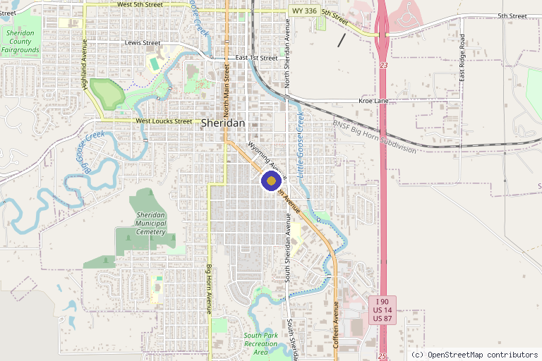 Map showing the location of Radiant Health in Sheridan, WY