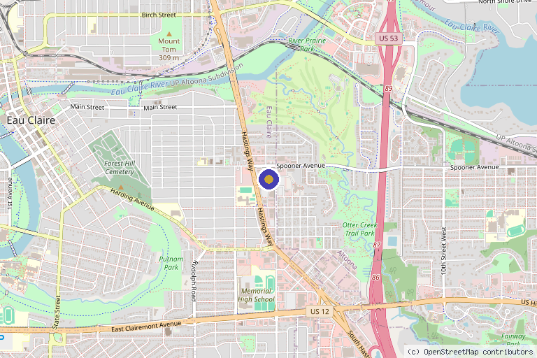 Map showing the location of Eau Claire Body Care in Eau Claire, WI