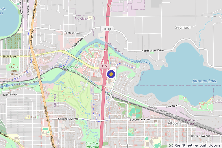 Map showing the location of Chippewa Valley Orthopedics and Sports Medicine in Altoona, WI