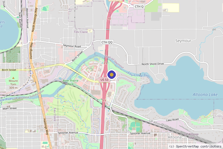 Map showing the location of Seven at River Prairie Wellness in Altoona, WI