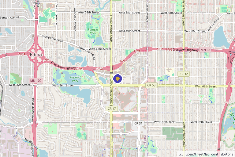 Map showing the location of Skin Artisans at Edina Plastic Surgery in Edina, MN