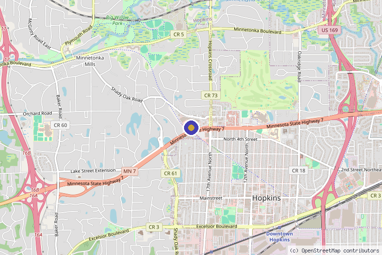 Map showing the location of George Kramer, M.D. in Hopkins, MN