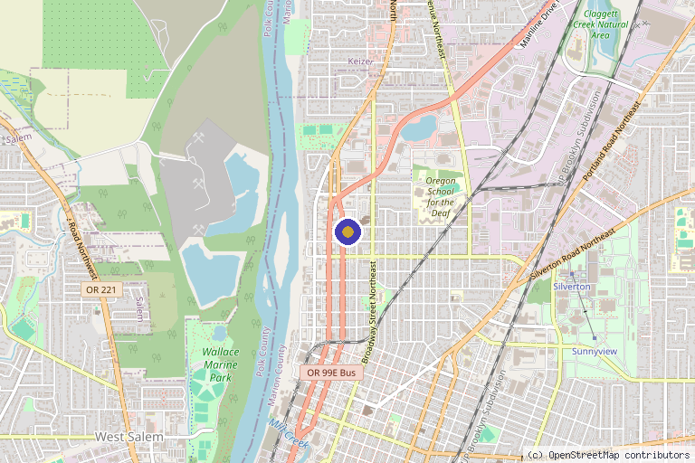 Map showing the location of Pain Care Specialists of Oregon in Salem, OR