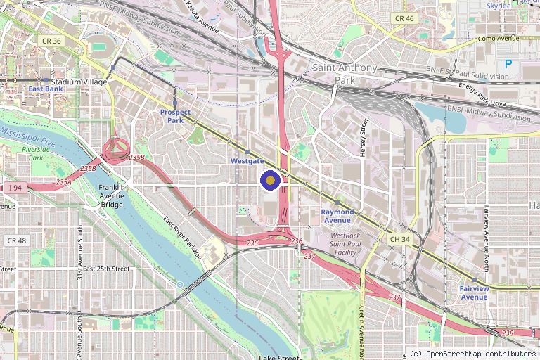 Map showing the location of Minnesota Head & Neck Pain Clinic in St Paul, MN