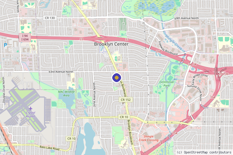 Map showing the location of MB Aesthetics and Wellness in Brooklyn Center, MN