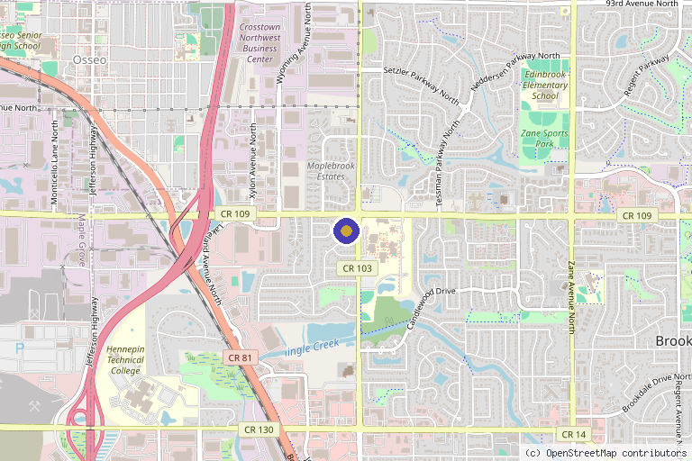 Map showing the location of Integrative Health and Wellness Clinic in Brooklyn Park, MN