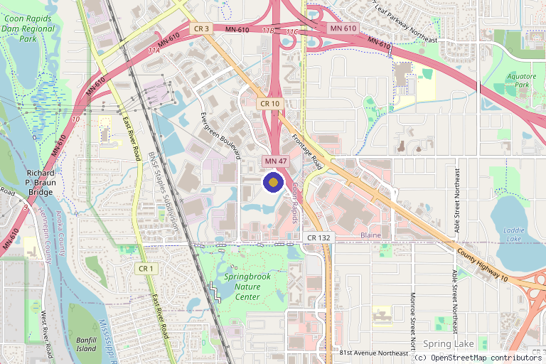 Map showing the location of PRO Therapy in Coon Rapids, MN