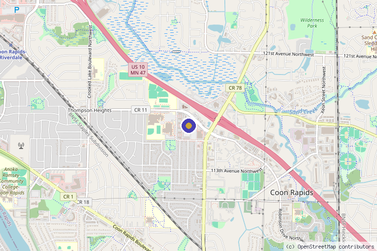 Map showing the location of Nura Pain Clinics - Coon Rapids in Minneapolis, MN