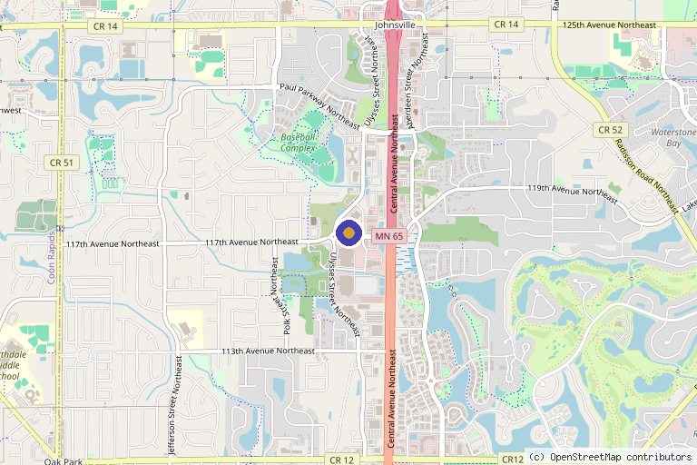 Map showing the location of Skin Med Spa in Blaine, MN