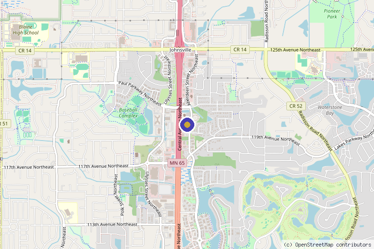Map showing the location of REFINED Cosmetic Center in Blaine, MN