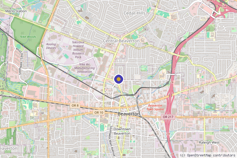 Map showing the location of Vitalize Wellness + Beauty. An Acupuncture|Aesthetic Center in Beaverton, OR