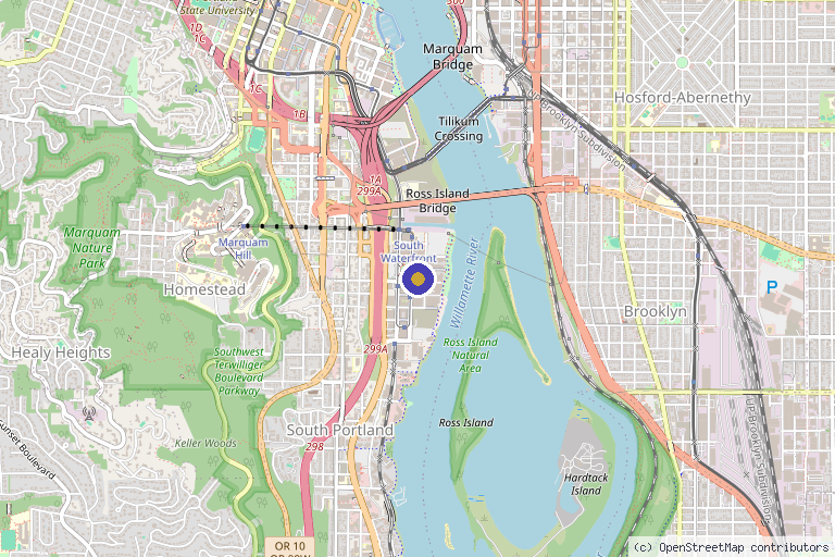 Map showing the location of South Waterfront Aesthetic Wellness in Portland, OR