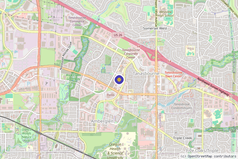Map showing the location of Bonnie Seeley Aesthetics in Hillsboro, OR