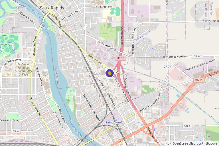 Map showing the location of Simply Serene Wellness & Aesthetics in Sauk Rapids, MN