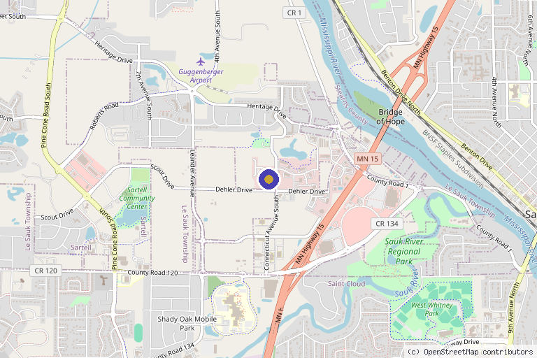 Map showing the location of St. Cloud Orthopedics in Sartell, MN