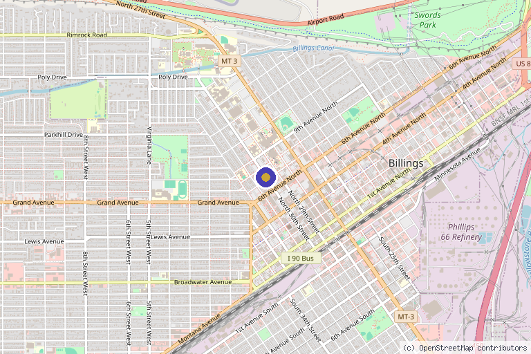 Map showing the location of Yellowstone Naturopathic Clinic in Billings, MT