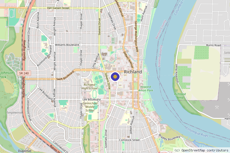Map showing the location of Apex Spine Institute Imaging Center in Richland, WA