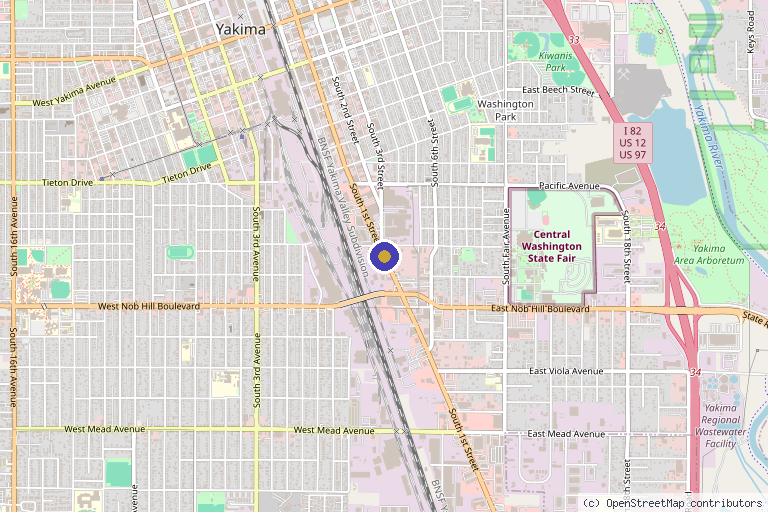 Map showing the location of Oasis Healogy Clinic in Yakima, WA