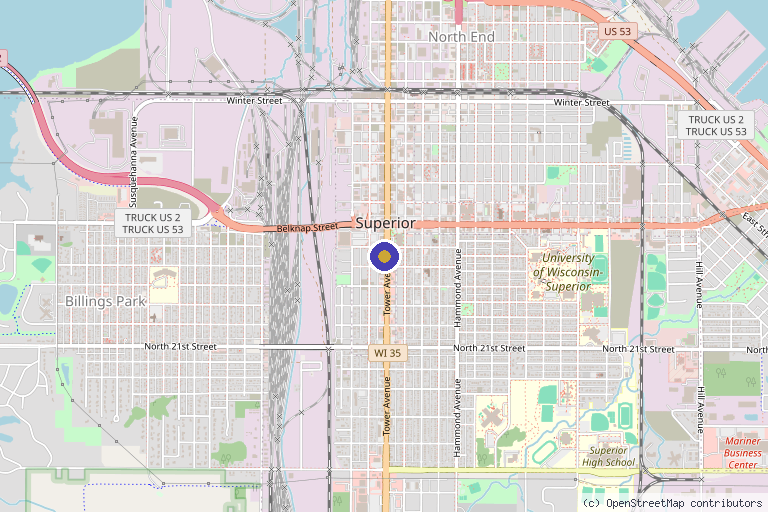 Map showing the location of Superior Med Spa in Superior, WI