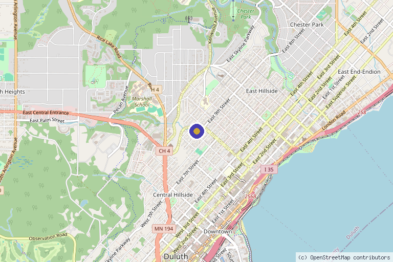 Map showing the location of Superior Running Medicine in Duluth, MN