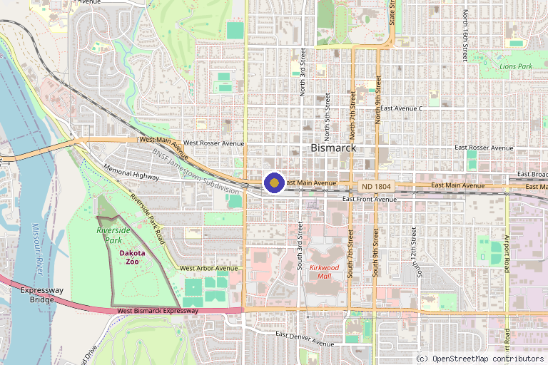 Map showing the location of Medcenter One Inc in Bismarck, ND