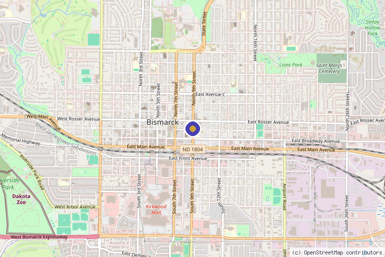 Map showing the location of Chad B. Carlson – The Bone & Joint Center in Bismarck, ND