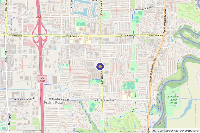Map showing the location of Swanson Hyperbarics in Fargo, ND