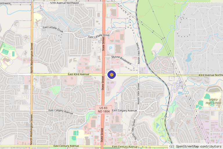 Map showing the location of AJ Wellness in Bismarck, ND
