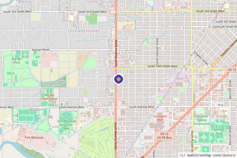 Map showing the location of Missoula Valley Physical Medicine & Rehabilitation, PLLC in Missoula, MT