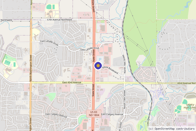 Map showing the location of Skin Reflections in Bismarck, ND
