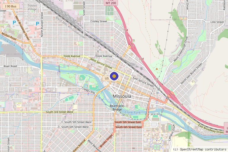 Map showing the location of Missoula Osteopathic Clinic in Missoula, MT