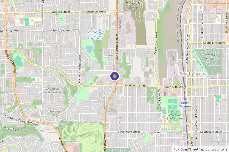 Map showing the location of Northwest Medical Arts in University Place, WA