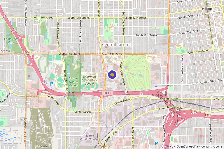 Map showing the location of Electrodiagnosis & Musculoskeletal Associates (EMA) of Puget Sound - Tacoma in Tacoma, WA