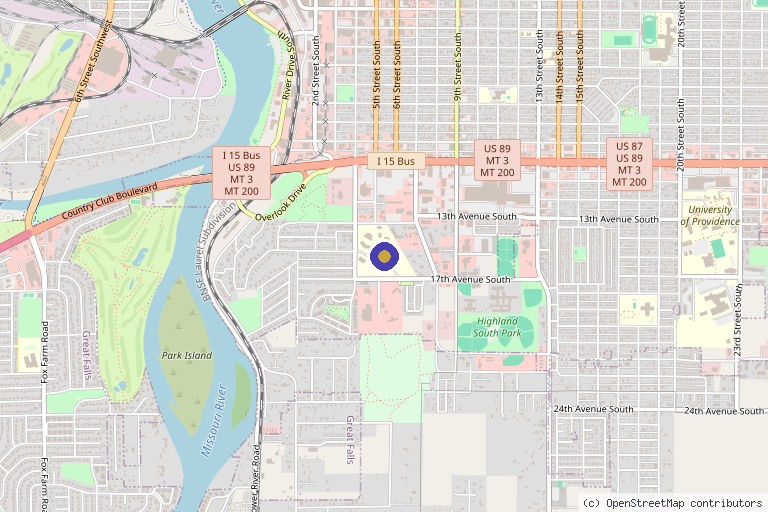 Map showing the location of Benefis Wound Care in Great Falls, MT