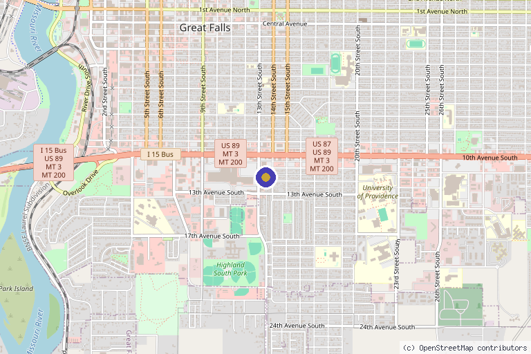 Map showing the location of Aspen Acupuncture and Integrative Health in Great Falls, MT