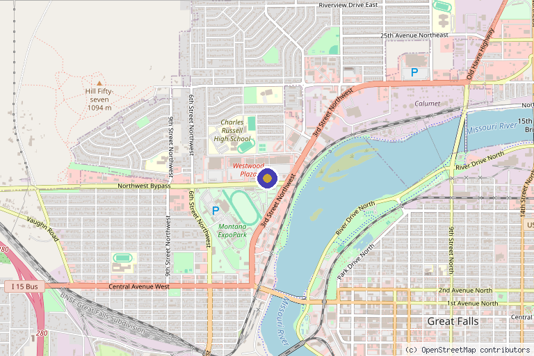 Map showing the location of Treasure State Hydrate in Great Falls, MT