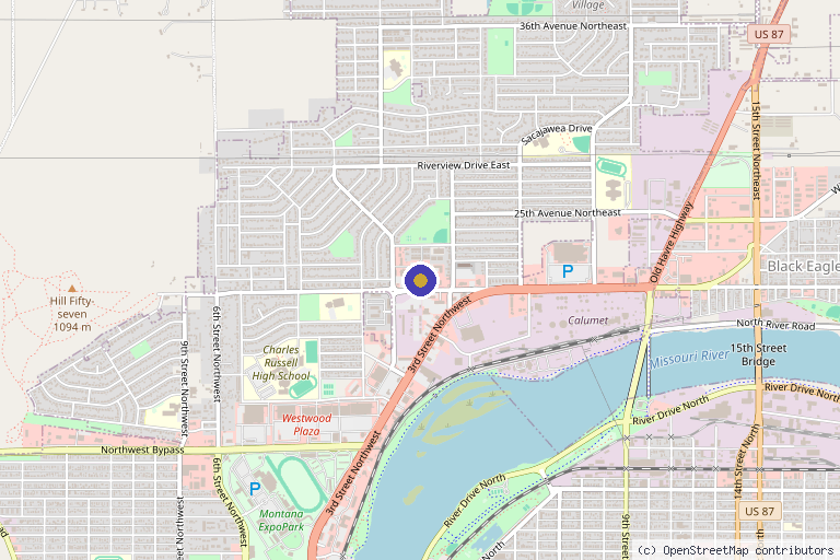 Map showing the location of Frontier Physical Therapy & Sports Medicine in Great Falls, MT