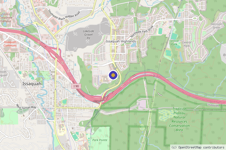 Map showing the location of Proliance Orthopaedics & Sports Medicine Issaquah in Issaquah, WA
