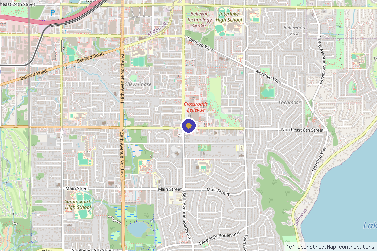 Map showing the location of Sun Aesthetic Clinic in Bellevue, WA